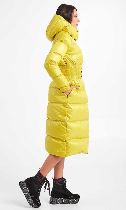 TWINSET НОВО! Дамско Зимно Палто Дълго Пухено Яке Пух Жълто-Зелено M-L