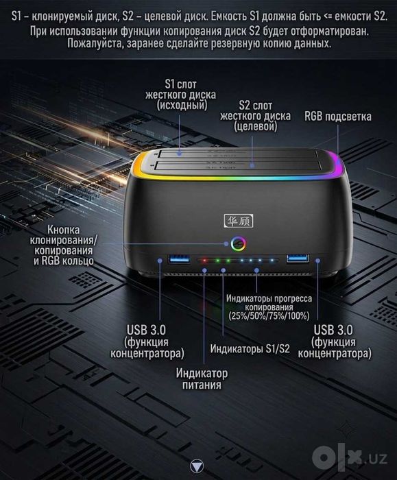 Док-станция для двух накопителей 2.5/3.5/SSD/HDD/SD/TF-карта с Type-C