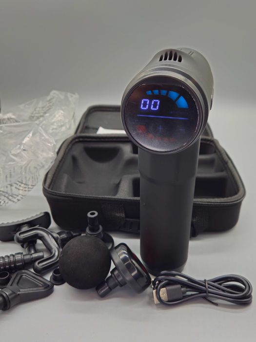 Масажен пистолет с подгряваща глава,накрайници,20 скорости,LCD дисплей