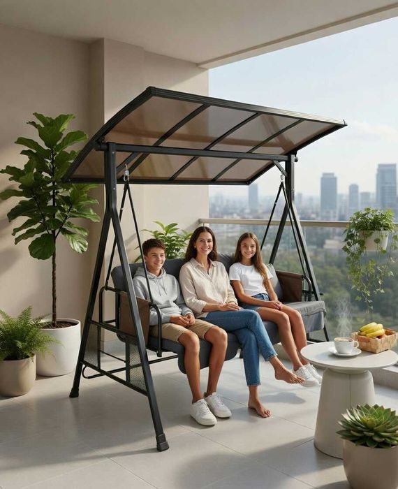 3-местный садовый стул с зонтиком, современный и удобный