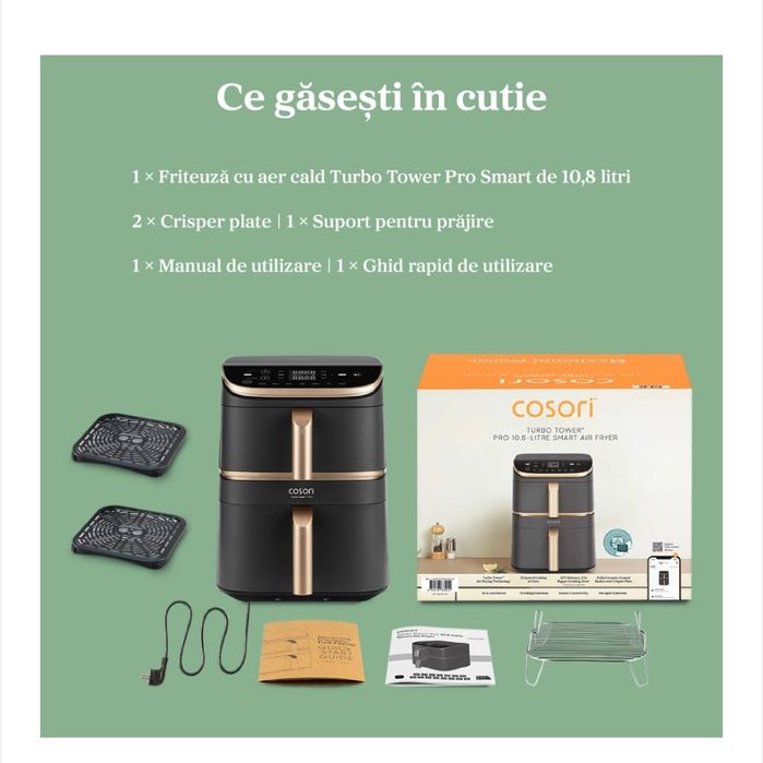 Friteuza cu Aer Cald Cosori Turbo Tower Pro Smart de 10.8 litri