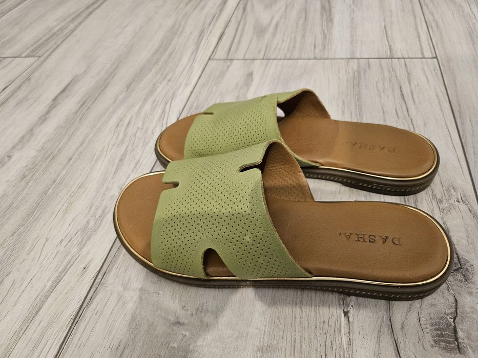 Papuci piele verde deschis 37