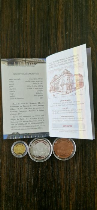 Set BNR Aur / Argint / Tombac  - 100 ani Academia de Studii Economice (ASE) București