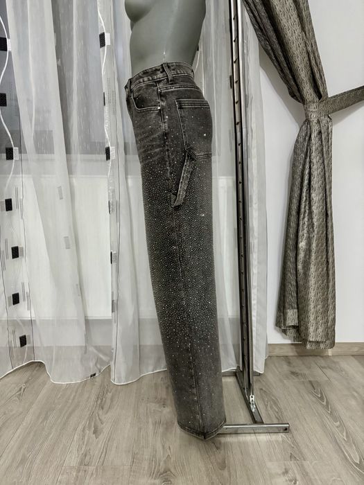 Blugi Wide Leg cu strasuri | M | Talie înaltă | Statement