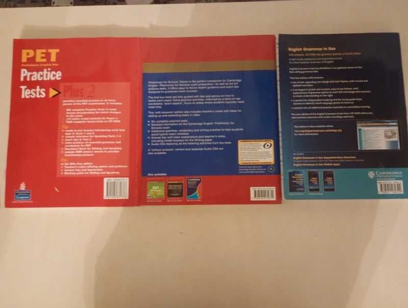 Lot 3 cărți Cambridge English CD-uri originale Grammar in Use, PET Trainer, Practice Tests Plus 2