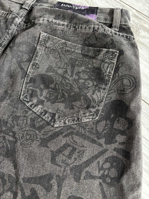 Southpole style baggy дънки с принт черепи и рози y2k