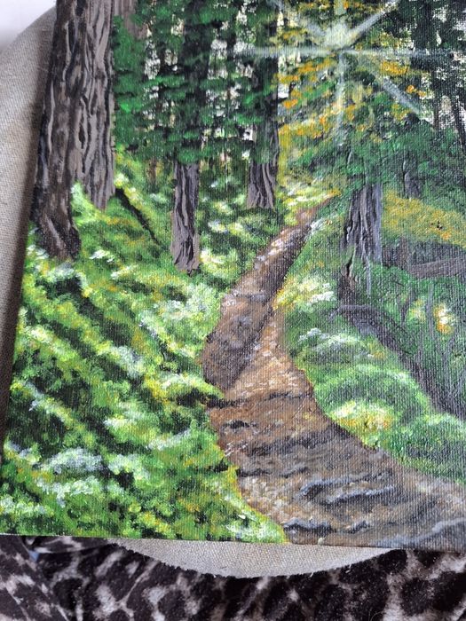 Tablou pictat manual „Șoaptele pădurii” –peisaj natură