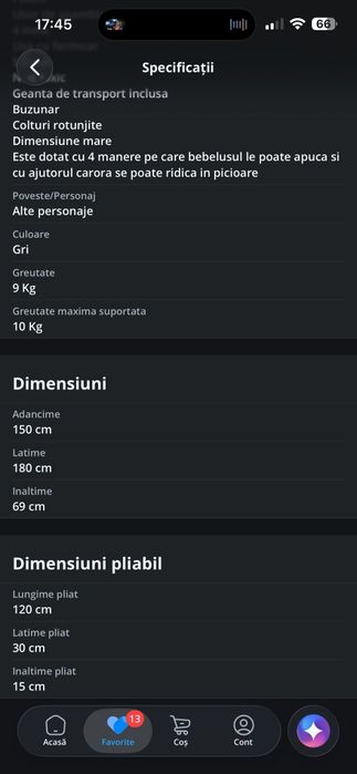 Țarc de joacă pentru bebeluși și copii Pitikot 180×150 cm și 69 cm înălțime