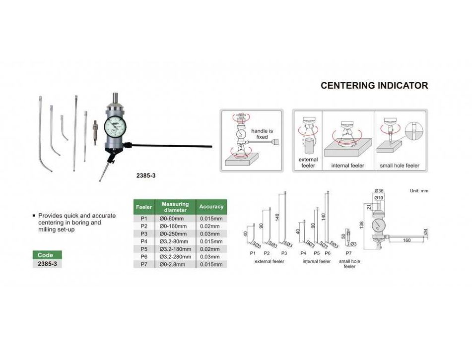 Центротърсач (коаксиален индикатор) INSIZE NO-2385-3