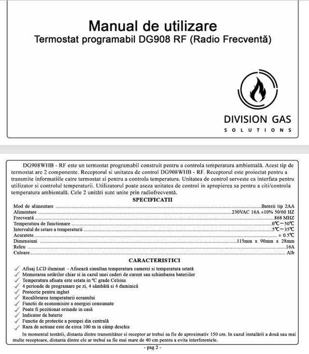 Termostat programabil Division Gas DG908RF