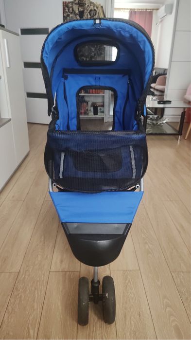 Carucior pliabil pentru caini si pisici, albastru, 75x45x97