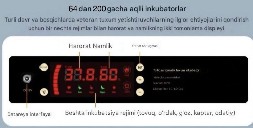 Yangi Avtomatik inkubator sotiladi (64 talik)