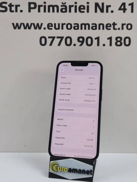Telefon mobil Apple iPhone 14, 128GB, 5G, Midnight, 85% Baterie -P-