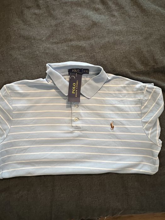 Tricou Polo Polo Ralph Lauren – Dungi albastru/alb – Mărimea L – Nou cu etichetă