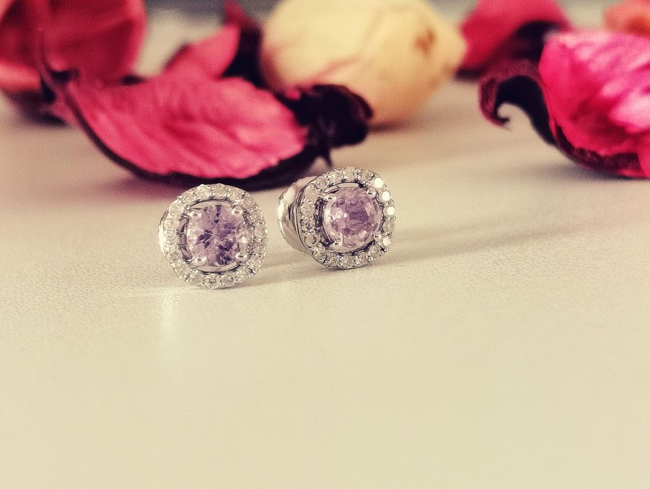 Cercei din aur de 14K cu safir roz și diamante naturale