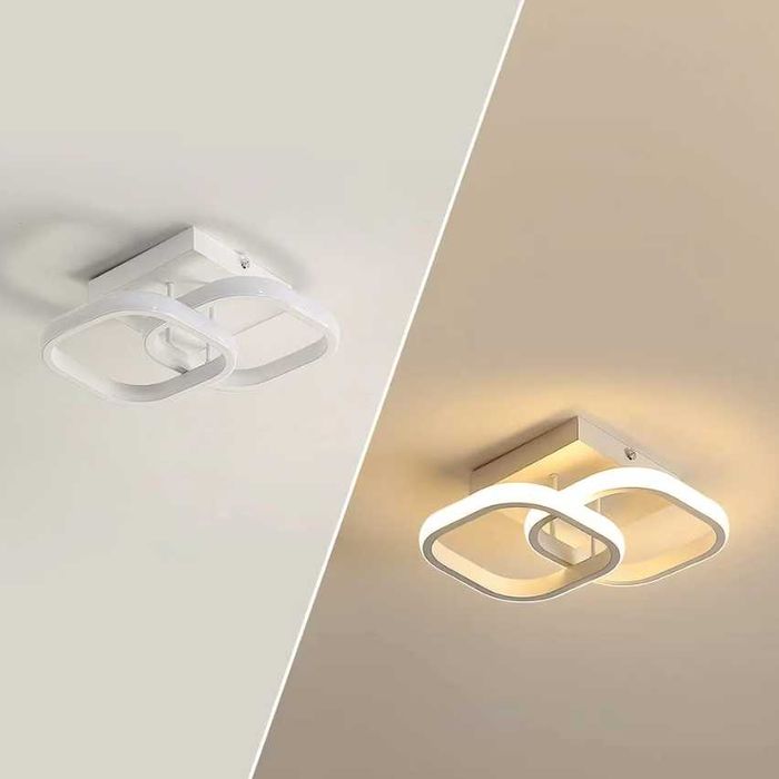 LED плафониера абажур 22W 2 форми, Квадратни,Топла светлина 3000K, Бял