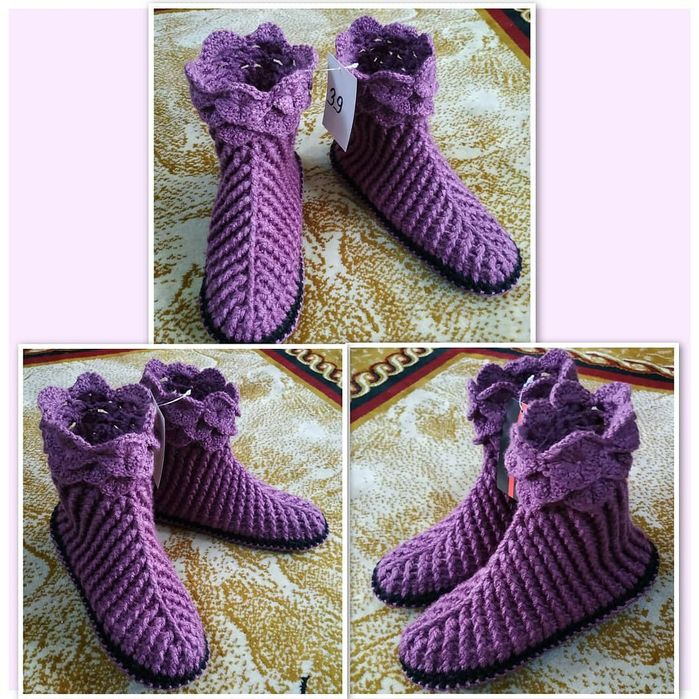 Вязаные домашние сапожки не скользящие мягкие и удобные