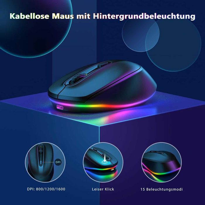 Set tastatura si mouse wireless RGB, QWERTZ german, USB