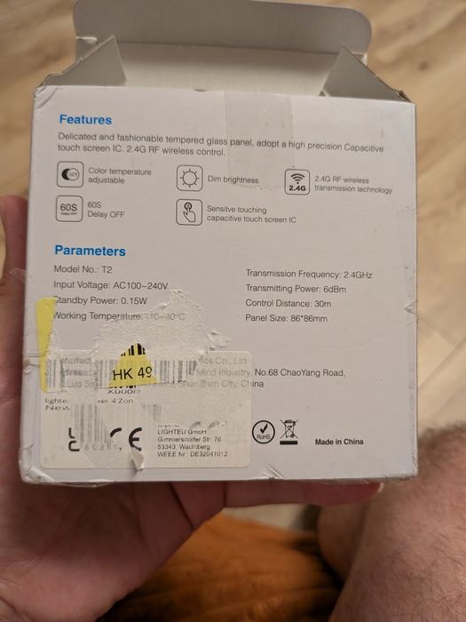 MiBoxer T2 – Telecomandă Smart de perete pentru iluminat LED CCT (Dual White), 4 zone