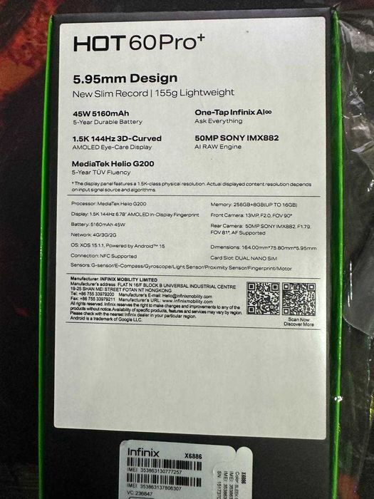 Infinix hot 60 pro plus 144ghz 8+8 ram 256 gb