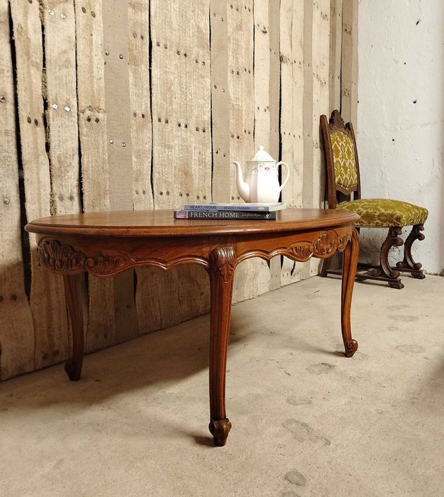 Masuta veche de cafea din lemn masiv de stejar, Belgia /Masa ovala