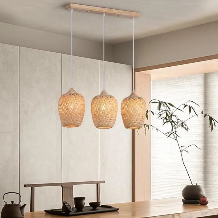Бамбукова таванна лампа Висяща стил Бохо, Ратан Boho 3×E27