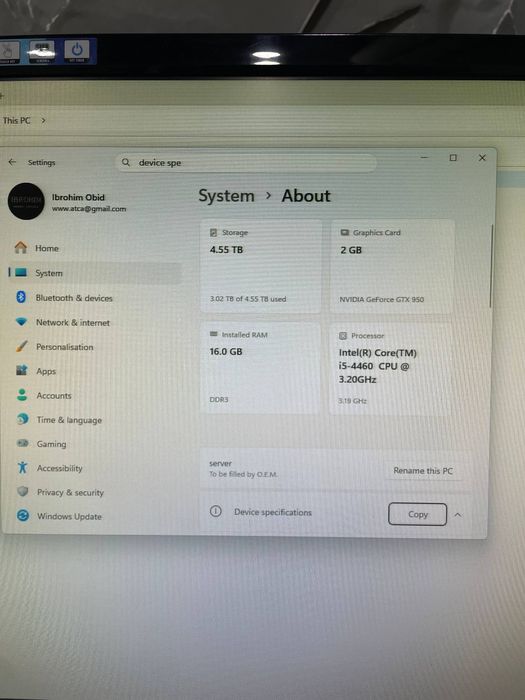 I5 4460 ram 16gb gtx950