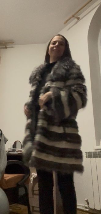 Haina blana naturala vulpe si chinchilla gri-alb