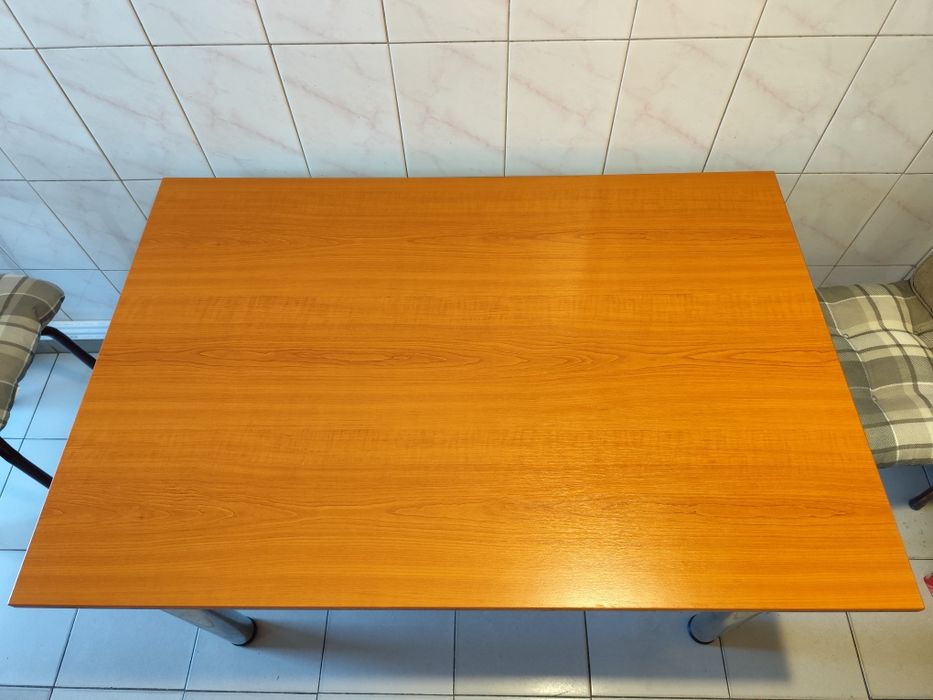 Masa bucătărie 120x60 cm, blat lemn, picioare cromate