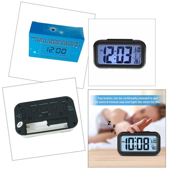 Ceas digital LCD, iluminare, alarma, termometru, calendar