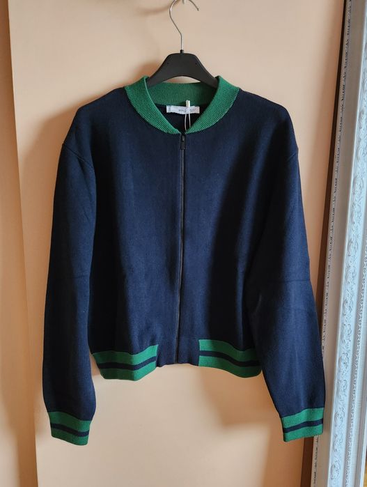 Бомбър жилетка Мразмер MANGO плетиво суитшърт яке тъмносин зелен цип