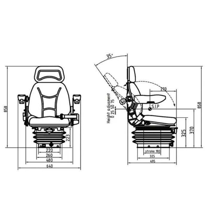 Scaun tractor cu suspensie mecanică din material textil GoPart