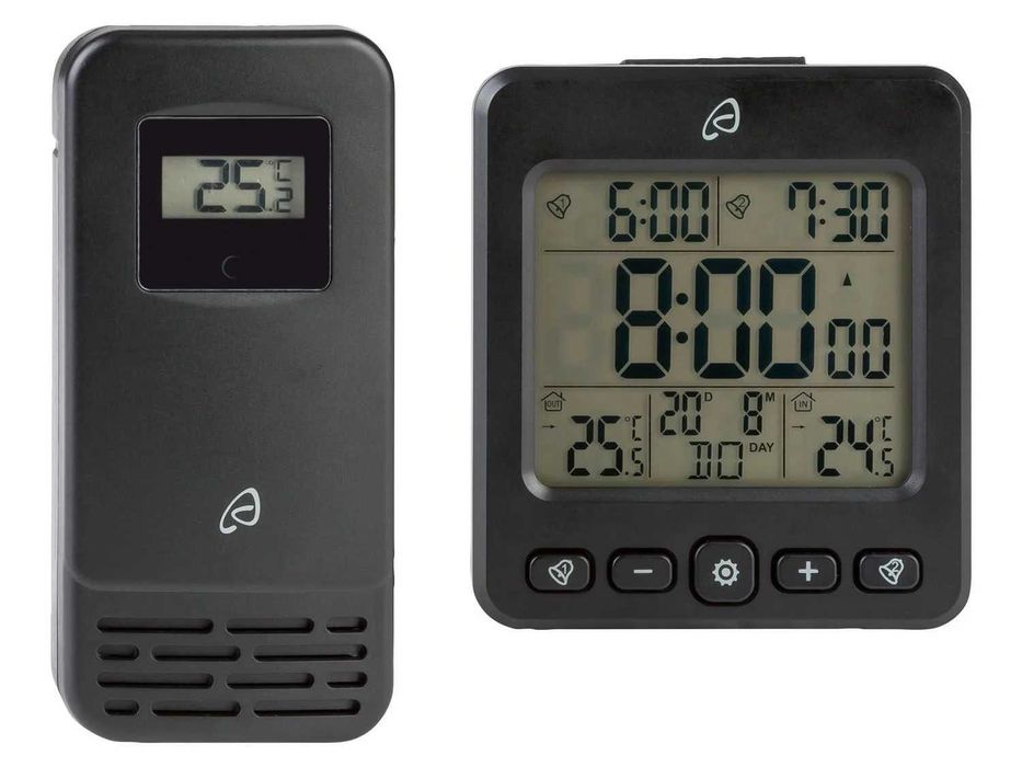 Stație meteo interior - exterior, radiocomandata, cu senzor exterior; ceas cu termometru si calendar, wireless, noua, sigilata, realizata in Germania
