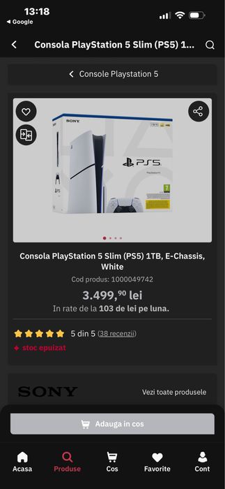 Vand Consola Playstation 5 slim edition 1 tb versiunea cu disc, in stare excelenta aproape nefolosit