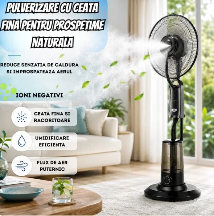 Ventilator cu pulverizare Apa 75w 3 viteze silentios telecomanda racire rapida