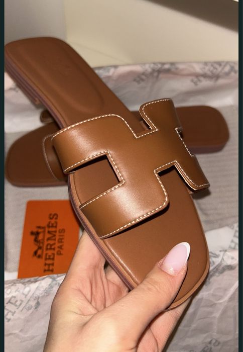 Papuci Hermes Oran piele pe stoc 38