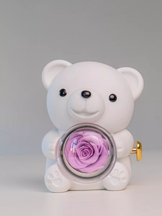 Мишка-шкатулка с розой в колбе