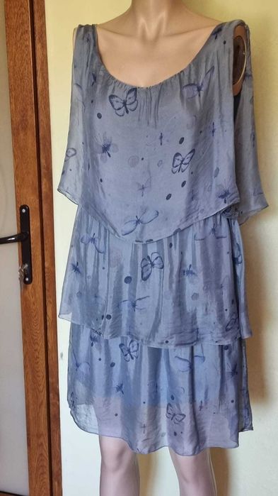Rochie bleu, matase naturala 100%, marimea M