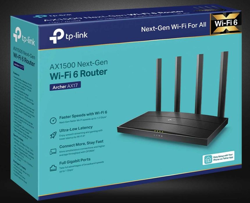 Гигабитов рутер TP-Link Archer AX17 AX1500 Wi-Fi 6