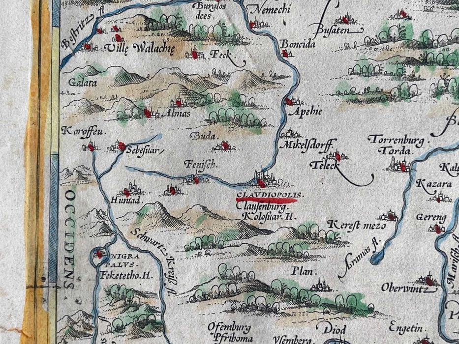 Hartă veche Transilvania din anul 1566 - Document istoric orginal