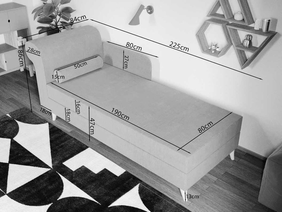 Divan/Pat o persoana tapitat Gri Inchis Round Fix - Transport Gratuit