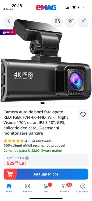 Camera masina Redtiger F7NP /4k/Wifi/Gps