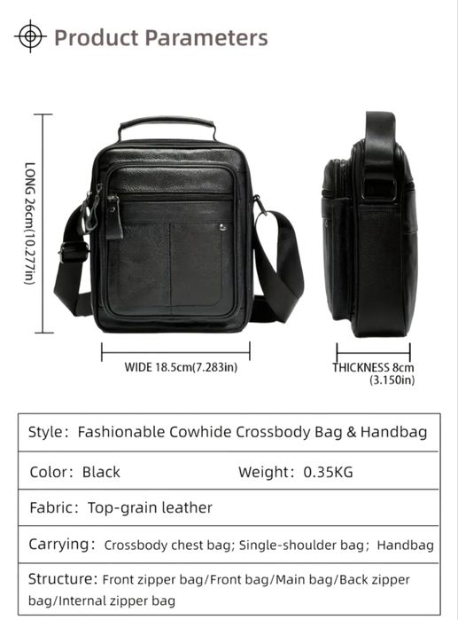 Мъжки елегантни кросбоди чанти с два размера /Черна естествена кожа!