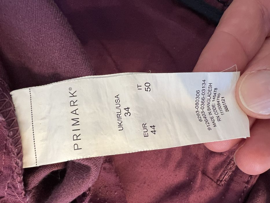 Pantaloni Scurți Bărbați Chino Primark – Vișiniu / Bordeaux (Etichetă W34, Recomandați M)