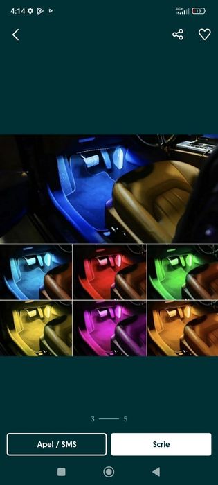 Set 4 benzi LED cu lumina ambientala auto RGB cu telecomanda calitatea