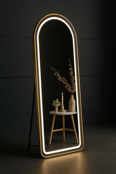 Напольное зеркало с LED подсветкой 165x60 см – чёрное, белое, золотое