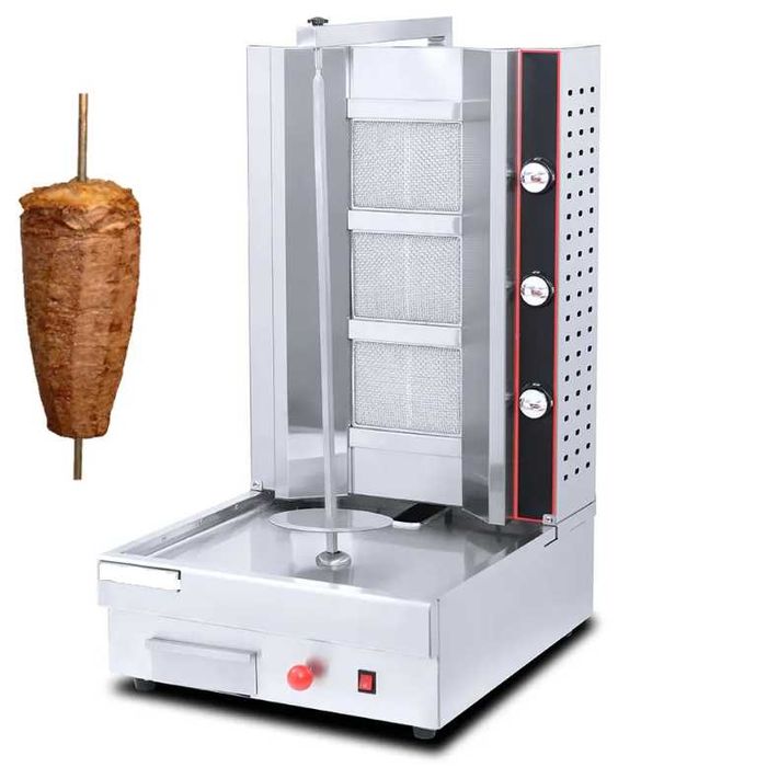 Aparat shaorma gaz GPL,  INOX, rotisor kebab gaz 3,4,5 arzatoare