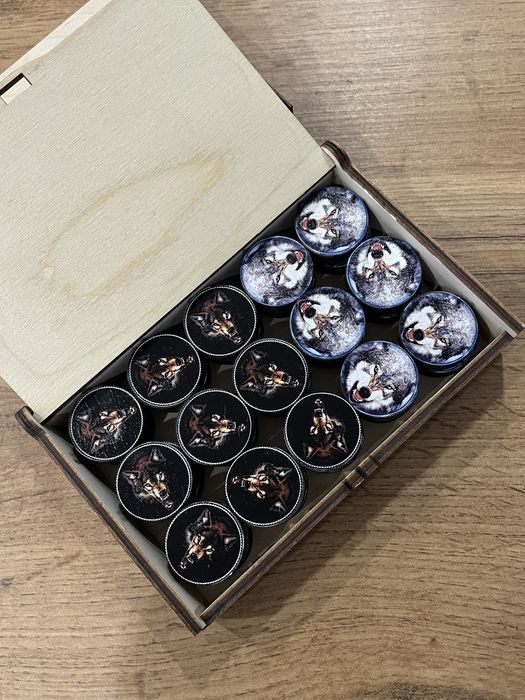 Фишки для нард, дерево с изображением  (шелкография)