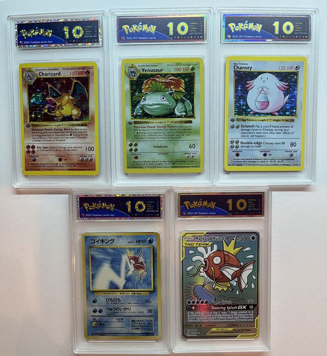 5 Pokemon Cards:Charizard,Venusaur,Chansey,Magikarp+Magikarp & Wailord