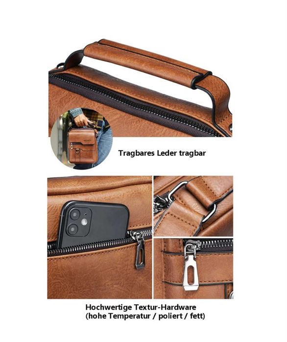 Geanta barbateasca, piele PU, multi-buzunare, maro, 22x8x22cm